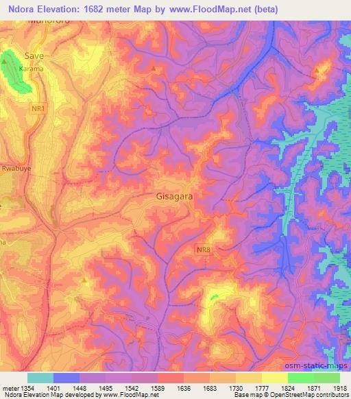 Ndora,Rwanda Elevation Map