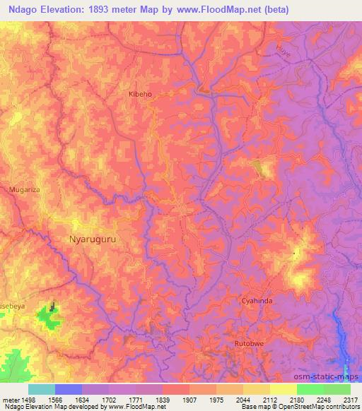 Ndago,Rwanda Elevation Map