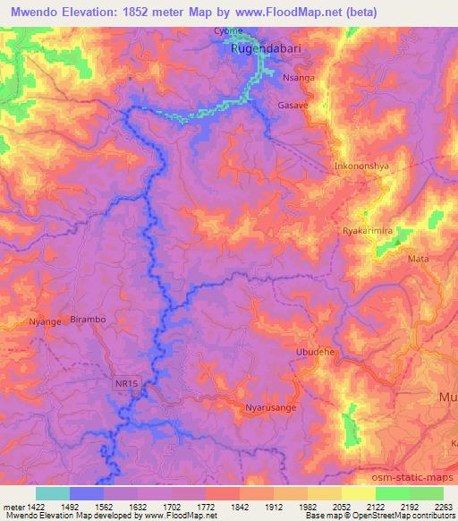 Mwendo,Rwanda Elevation Map