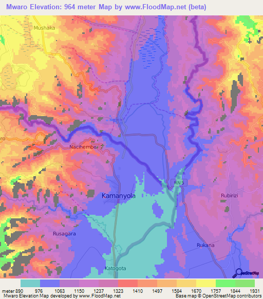 Mwaro,Rwanda Elevation Map