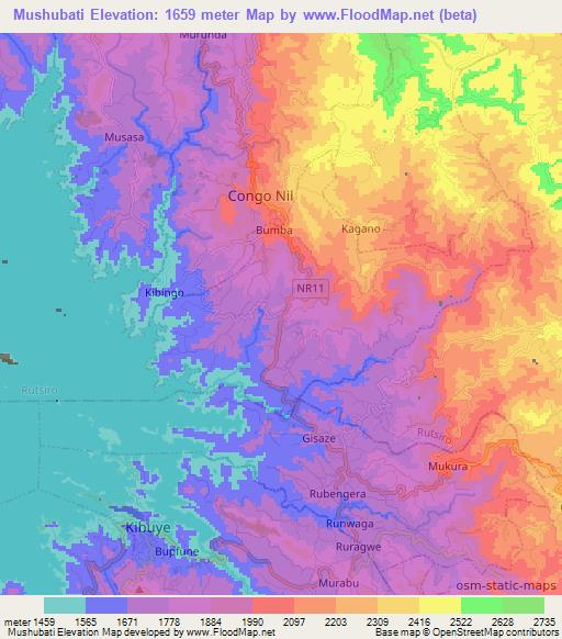 Mushubati,Rwanda Elevation Map