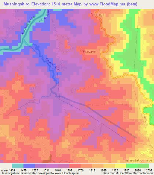 Mushingshiro,Rwanda Elevation Map