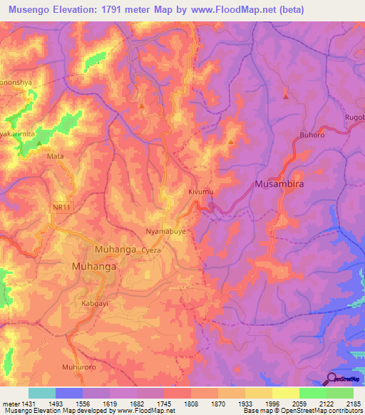 Musengo,Rwanda Elevation Map