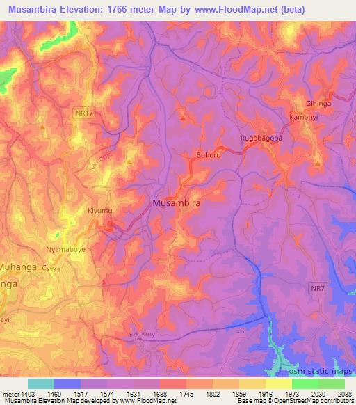 Musambira,Rwanda Elevation Map