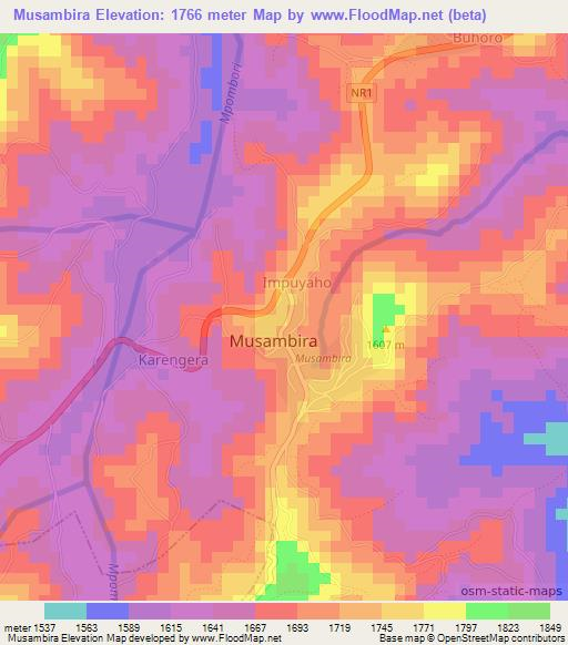 Musambira,Rwanda Elevation Map