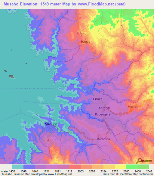 Musaho,Rwanda Elevation Map