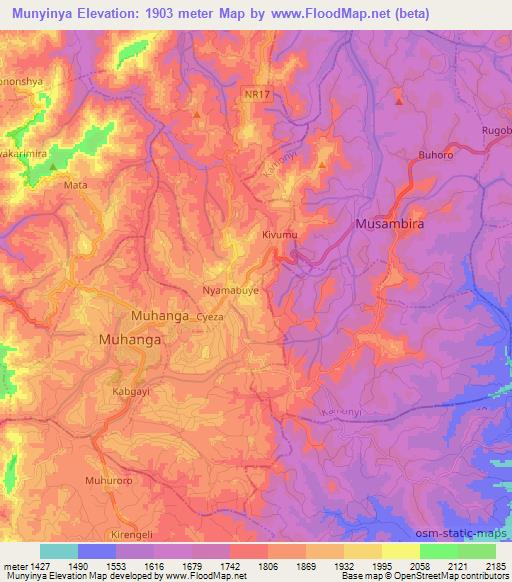 Munyinya,Rwanda Elevation Map
