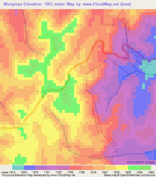 Munyinya,Rwanda Elevation Map