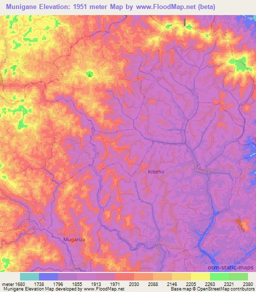 Munigane,Rwanda Elevation Map