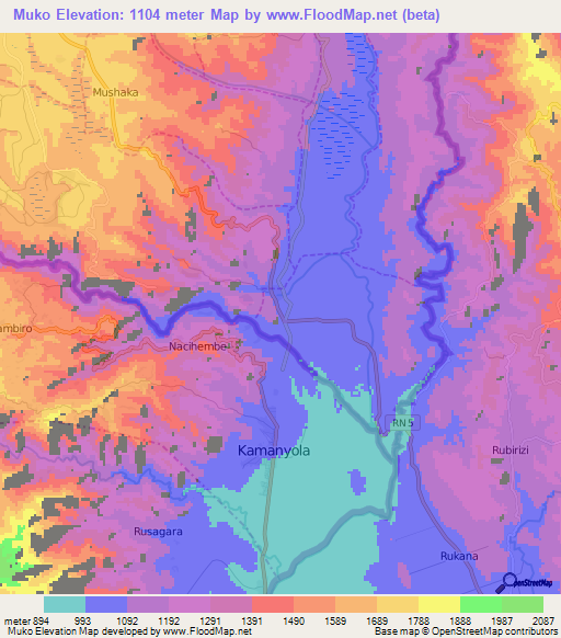 Muko,Rwanda Elevation Map
