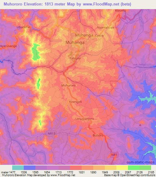 Muhororo,Rwanda Elevation Map