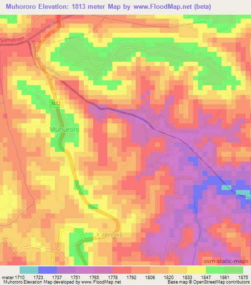 Muhororo,Rwanda Elevation Map