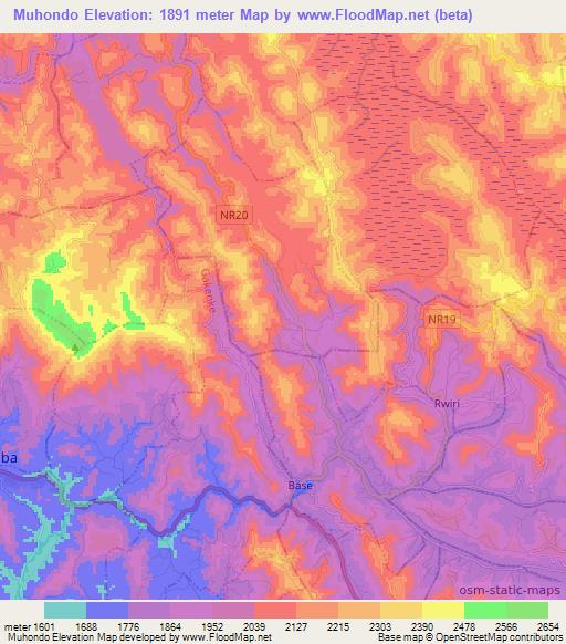 Muhondo,Rwanda Elevation Map