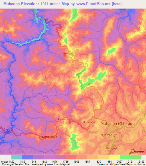 Muhanga,Rwanda Elevation Map
