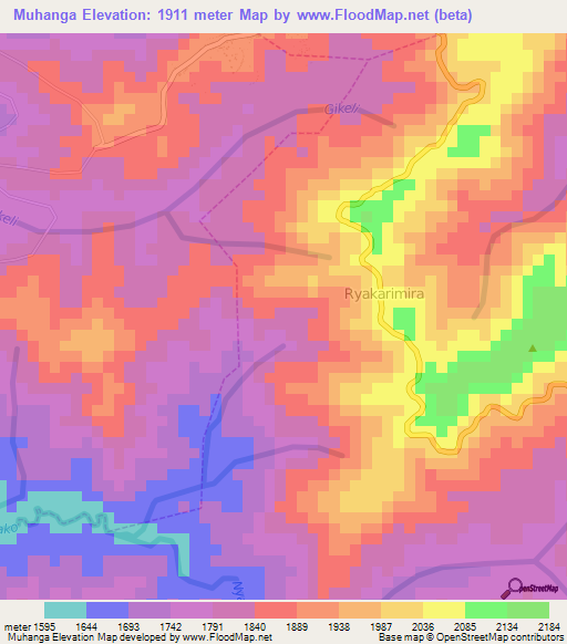 Muhanga,Rwanda Elevation Map