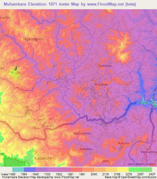 Muhambara,Rwanda Elevation Map