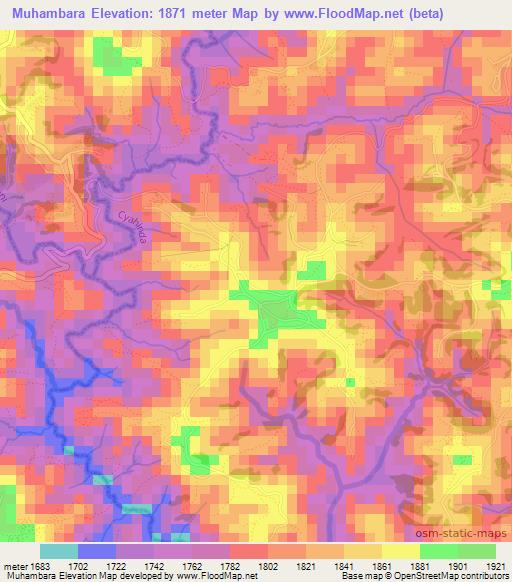 Muhambara,Rwanda Elevation Map