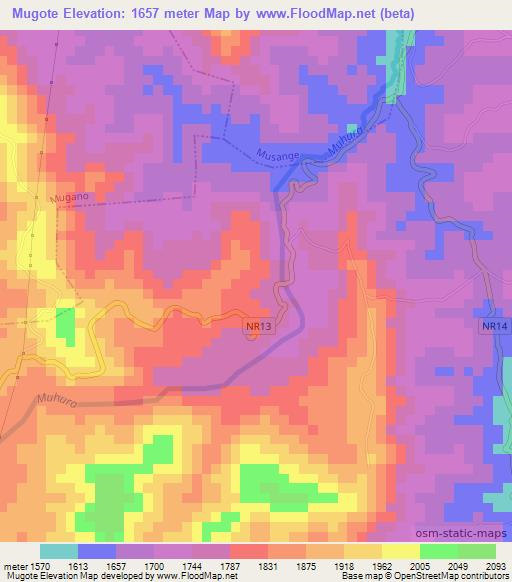 Mugote,Rwanda Elevation Map