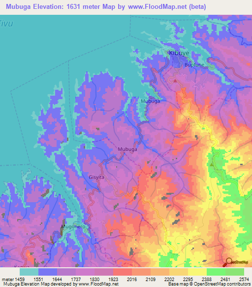 Mubuga,Rwanda Elevation Map