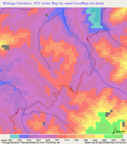 Mubuga,Rwanda Elevation Map