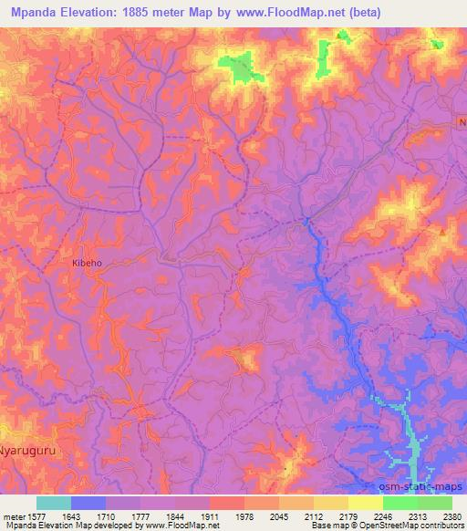 Mpanda,Rwanda Elevation Map