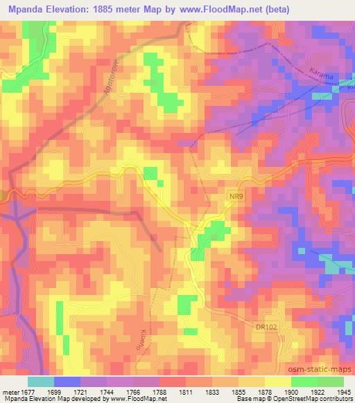 Mpanda,Rwanda Elevation Map