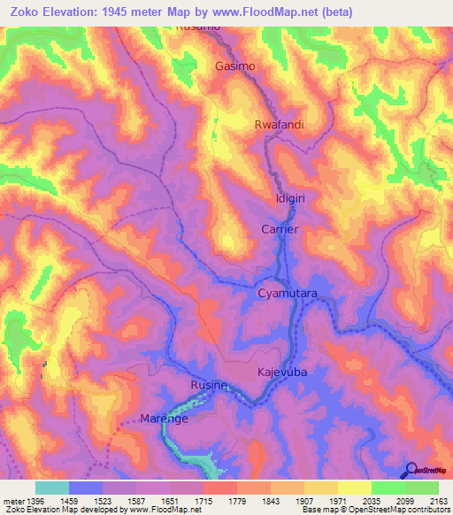 Zoko,Rwanda Elevation Map