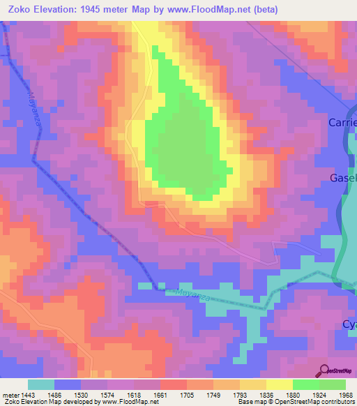 Zoko,Rwanda Elevation Map