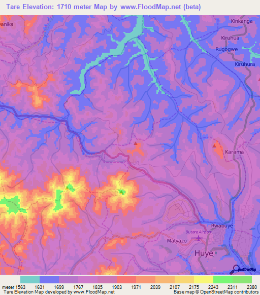 Tare,Rwanda Elevation Map