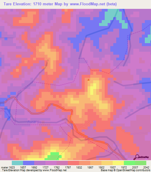 Tare,Rwanda Elevation Map