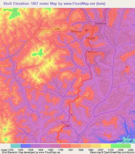 Sholi,Rwanda Elevation Map