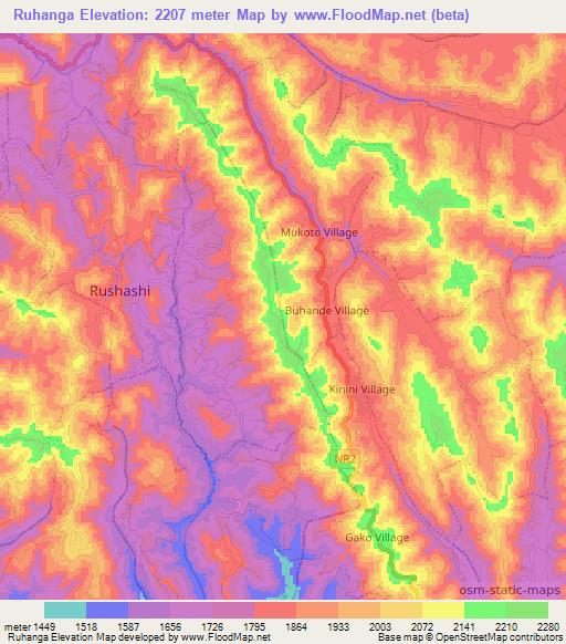 Ruhanga,Rwanda Elevation Map