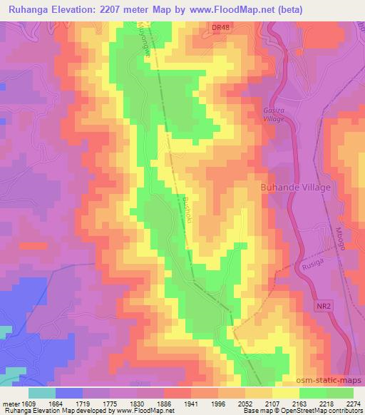 Ruhanga,Rwanda Elevation Map