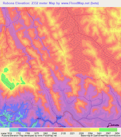 Rubona,Rwanda Elevation Map