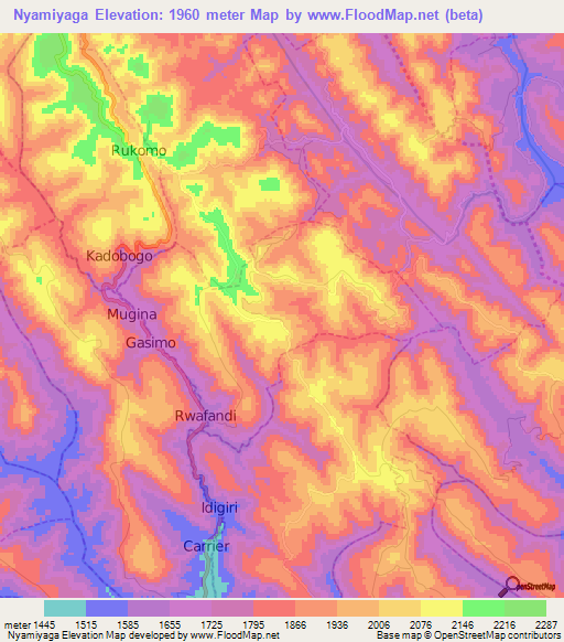 Nyamiyaga,Rwanda Elevation Map