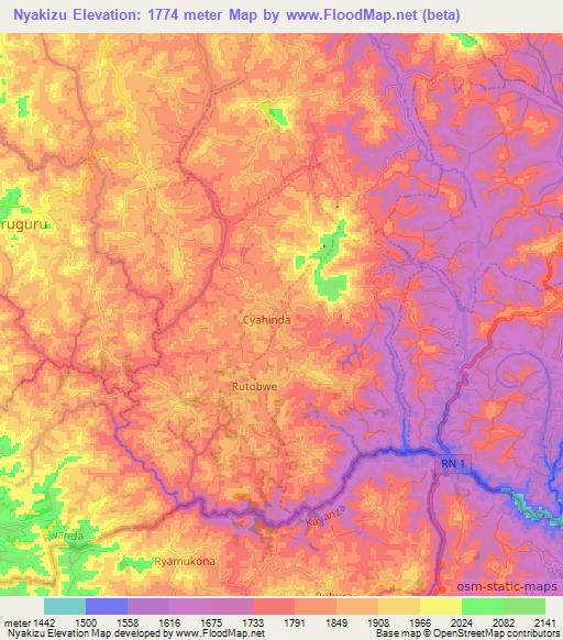 Nyakizu,Rwanda Elevation Map