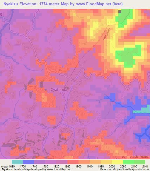 Nyakizu,Rwanda Elevation Map