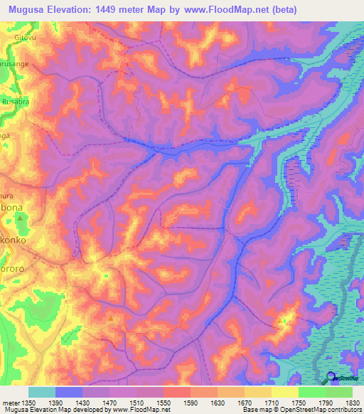 Mugusa,Rwanda Elevation Map
