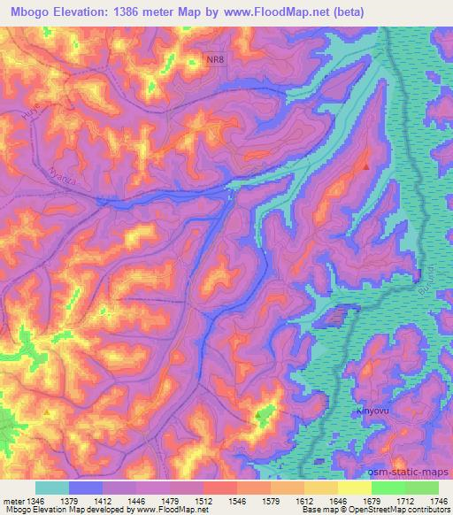 Mbogo,Rwanda Elevation Map