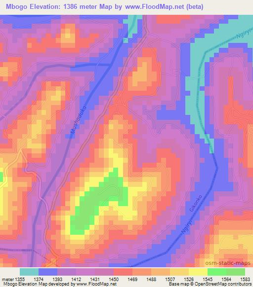 Mbogo,Rwanda Elevation Map