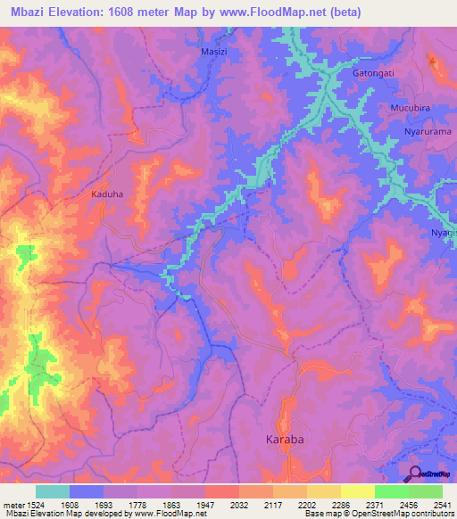 Mbazi,Rwanda Elevation Map