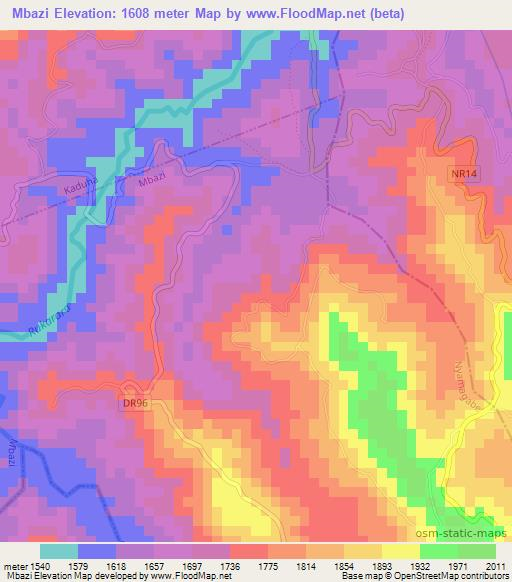Mbazi,Rwanda Elevation Map