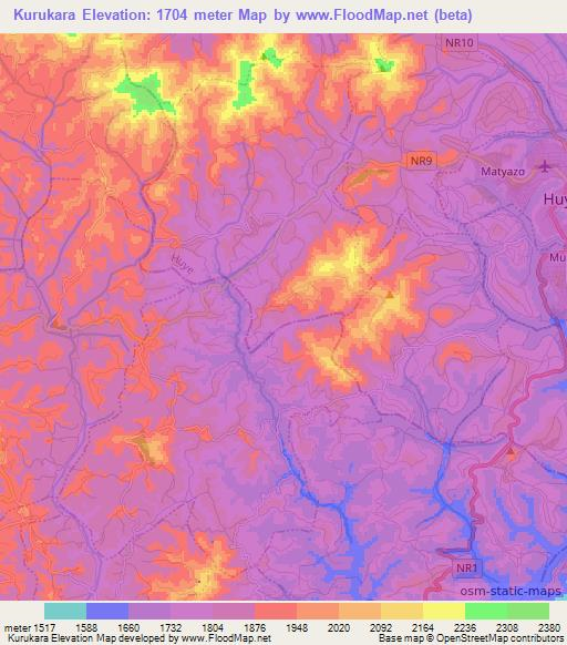 Kurukara,Rwanda Elevation Map