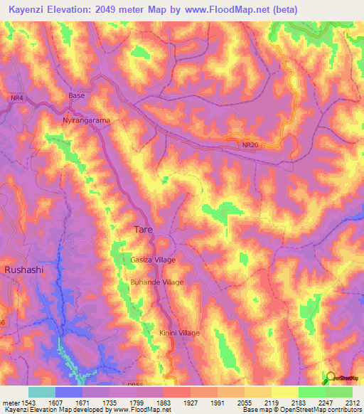 Kayenzi,Rwanda Elevation Map