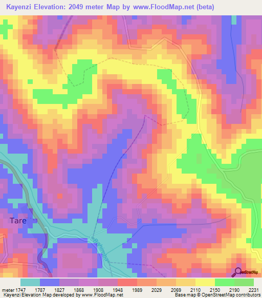 Kayenzi,Rwanda Elevation Map