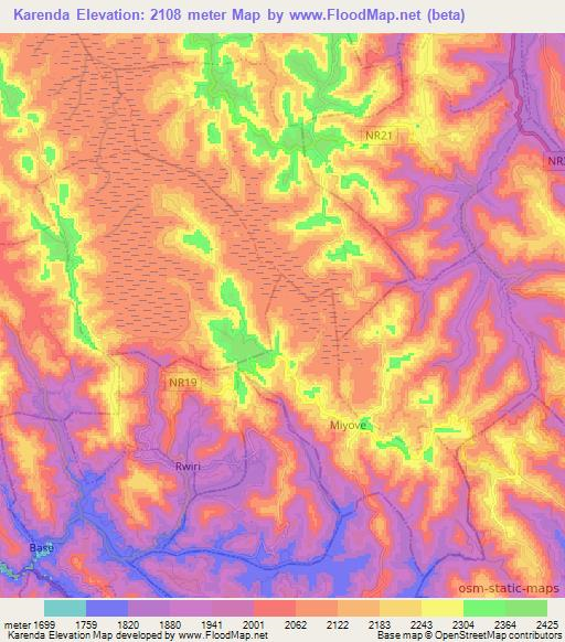 Karenda,Rwanda Elevation Map