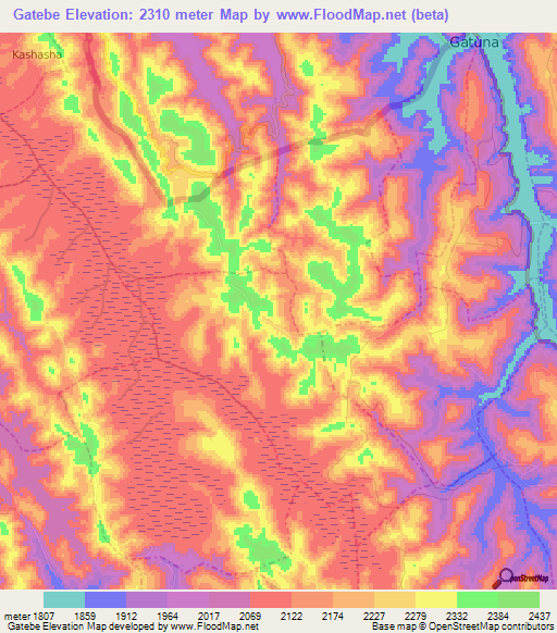 Gatebe,Rwanda Elevation Map