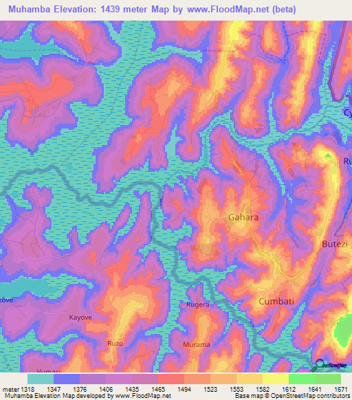 Muhamba,Rwanda Elevation Map