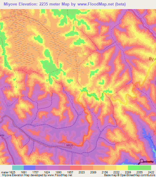 Miyove,Rwanda Elevation Map