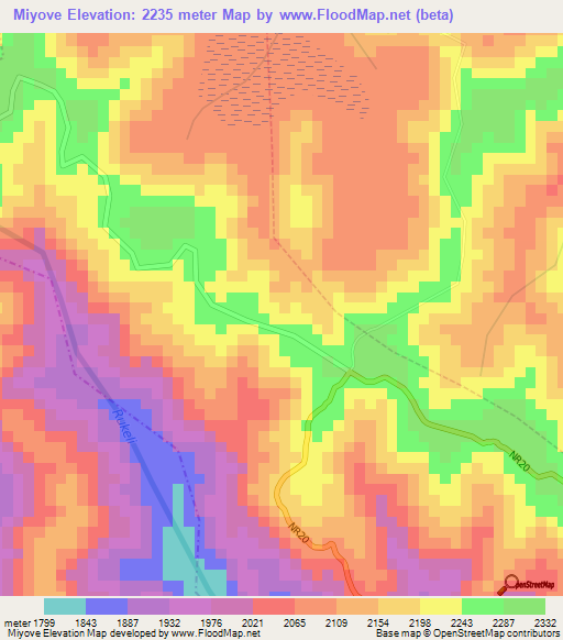 Miyove,Rwanda Elevation Map